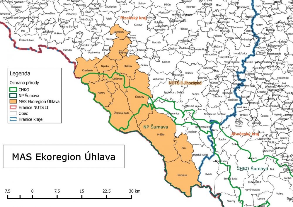 Mapa území působnosti Ekoregionu Úhlava